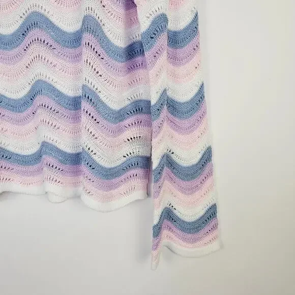 Pastel Wave Open Knit Sweater Large Cottage Y2K Soft Girl Lightweight Coquette - Picture 7 of 12